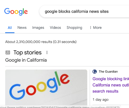 Google Blocks News Links